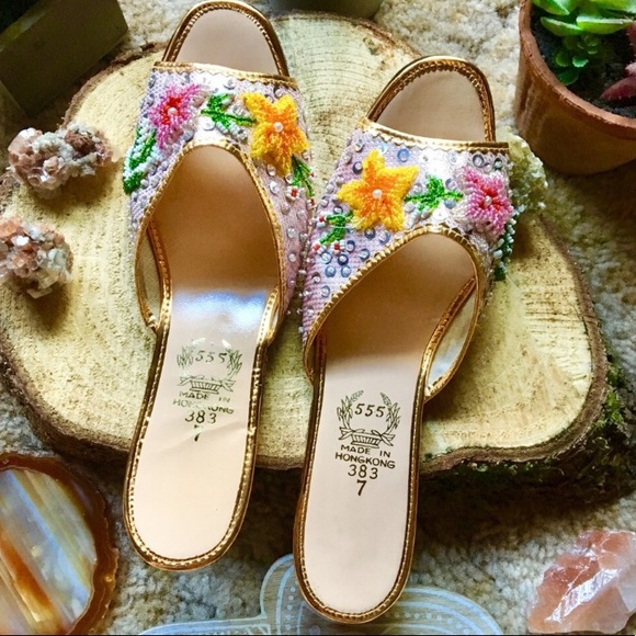 {Vintage} Beaded Slip On Chinese Sequin Slipper, 7 - Picture 6 of 8